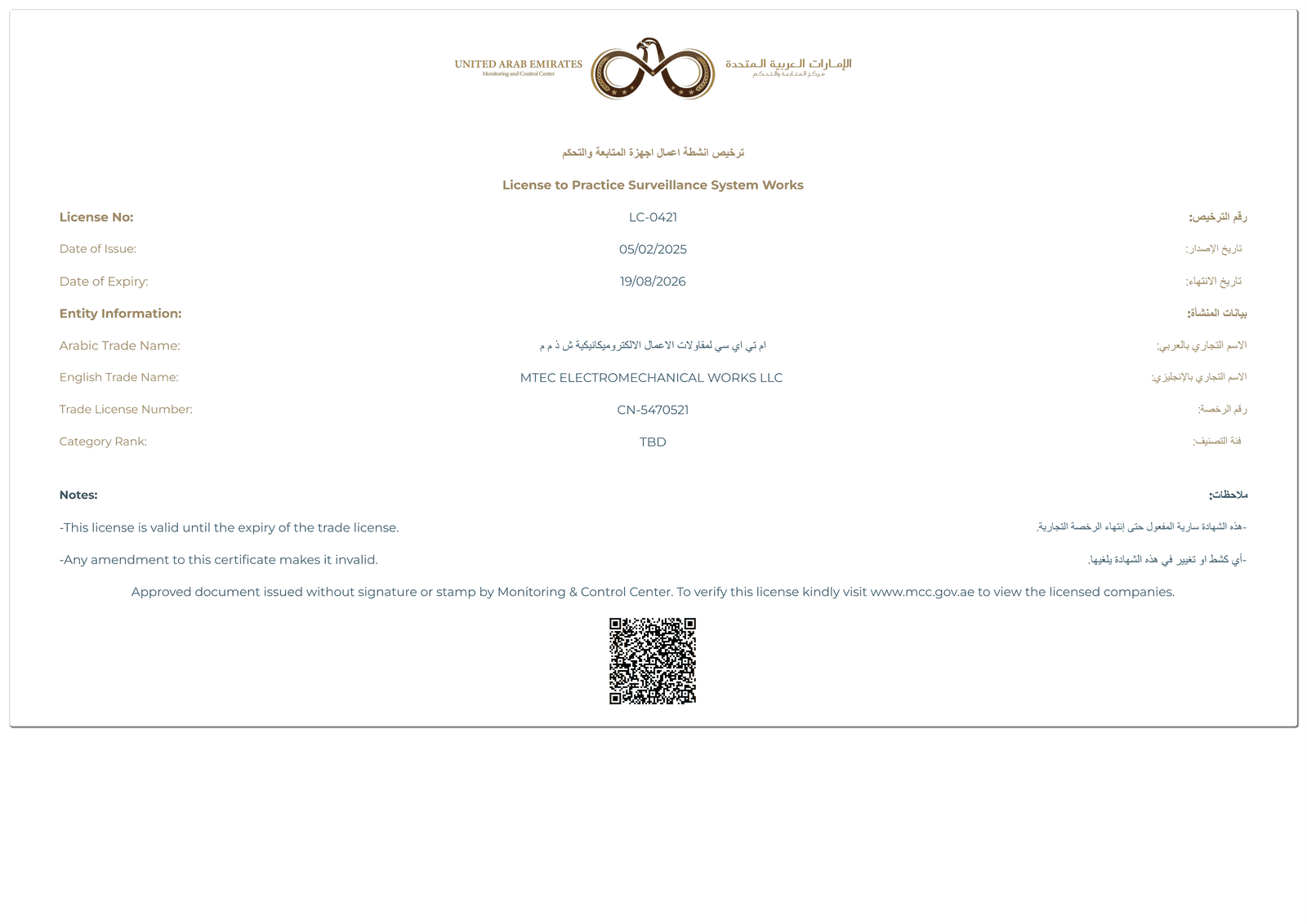 Surveillance System Works Practice License (LC-0421)